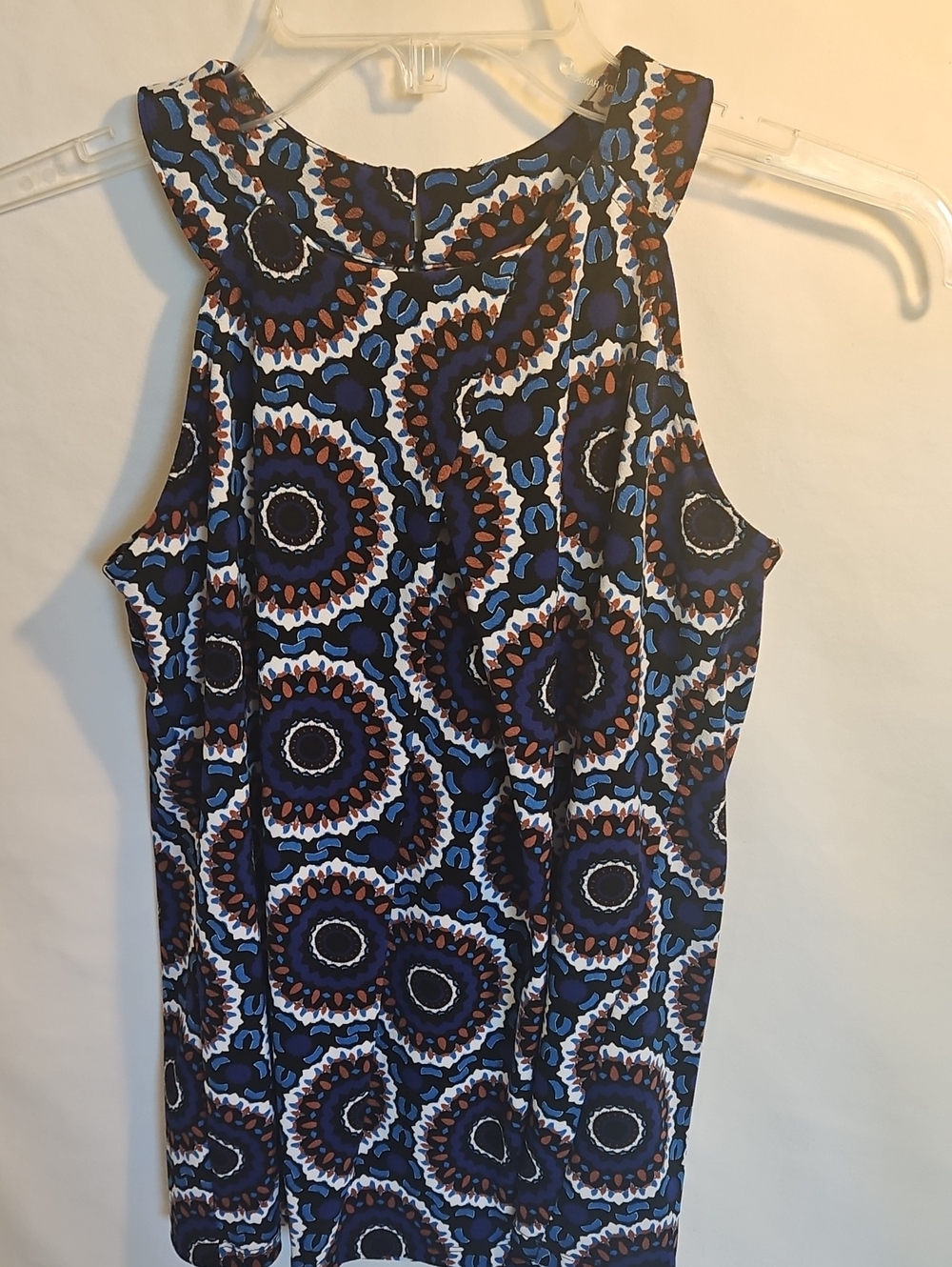 INC International Concepts Navy, White & Rust Printed Sleeveless Top